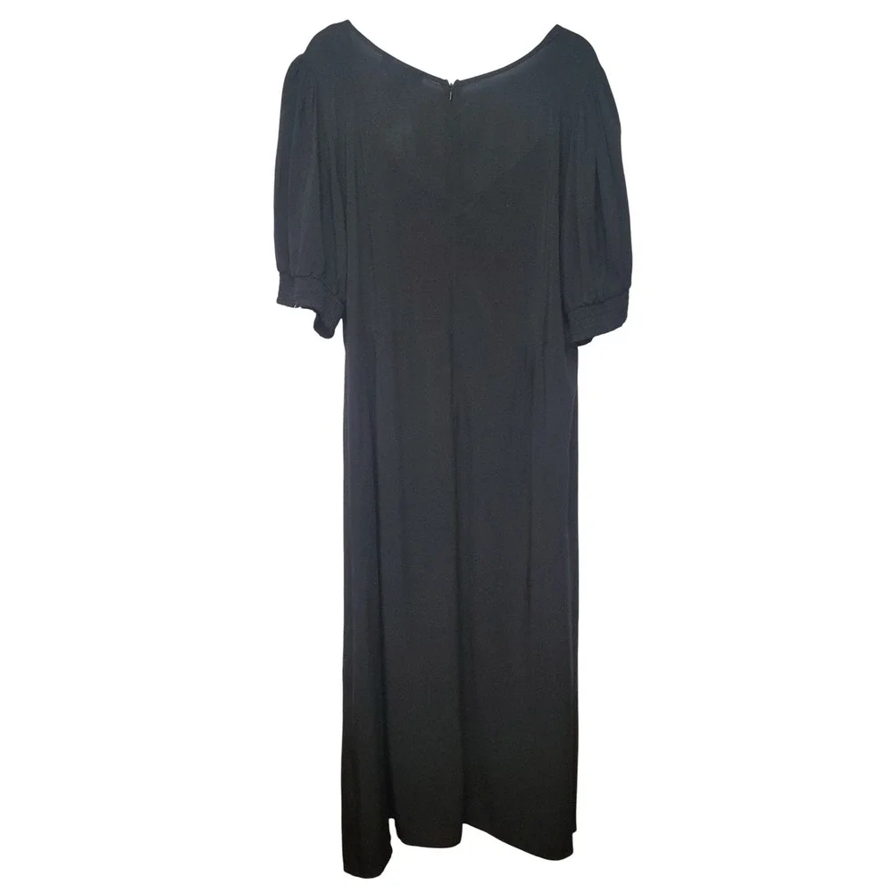 FOREVER 21 Square Neck Puff Sleeve Midi 3X Romantic Milkmaid Soft Black Dress‎